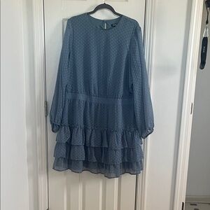 Express Blue Long Sleeve Ruffle Dress